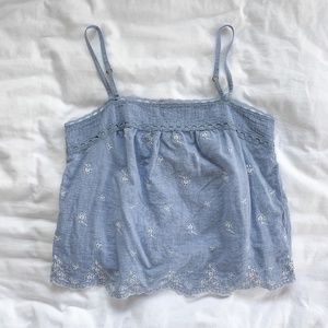 Abercrombie & Fitch Pastel Blue Embroidered Floral Tank Top Shirt - Size S